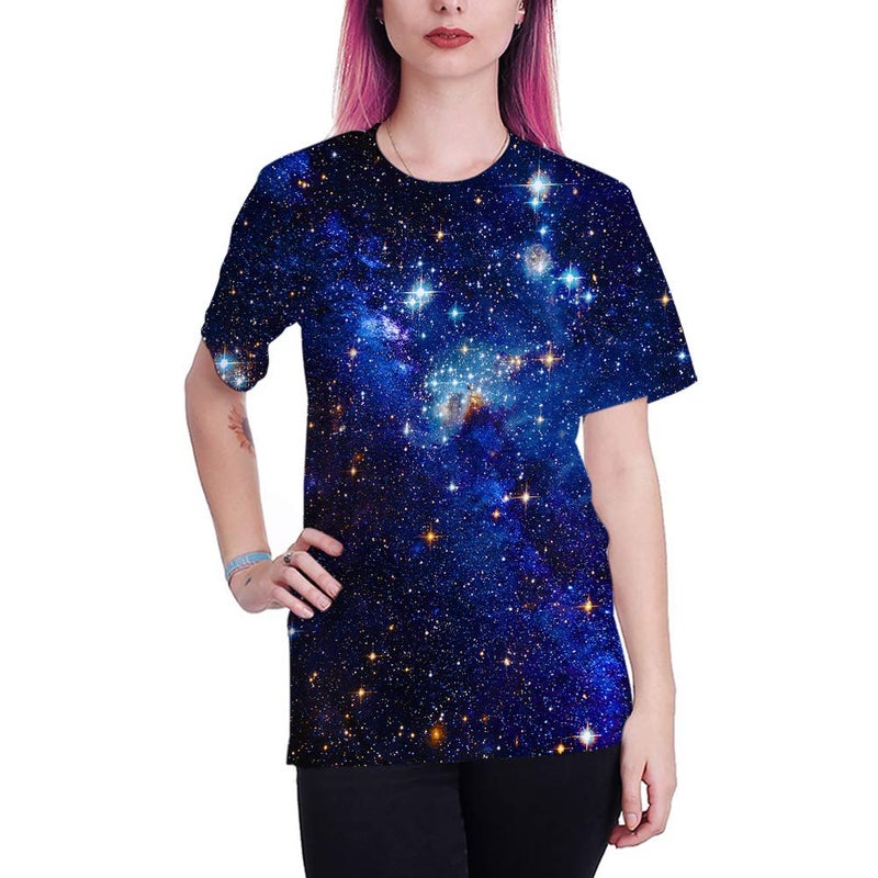 LAIDIPAS Galaxy Shirt Blue 3D Cool T-Shirt for Women Unisex Men Casual Top Tees Space XXL - Image 4